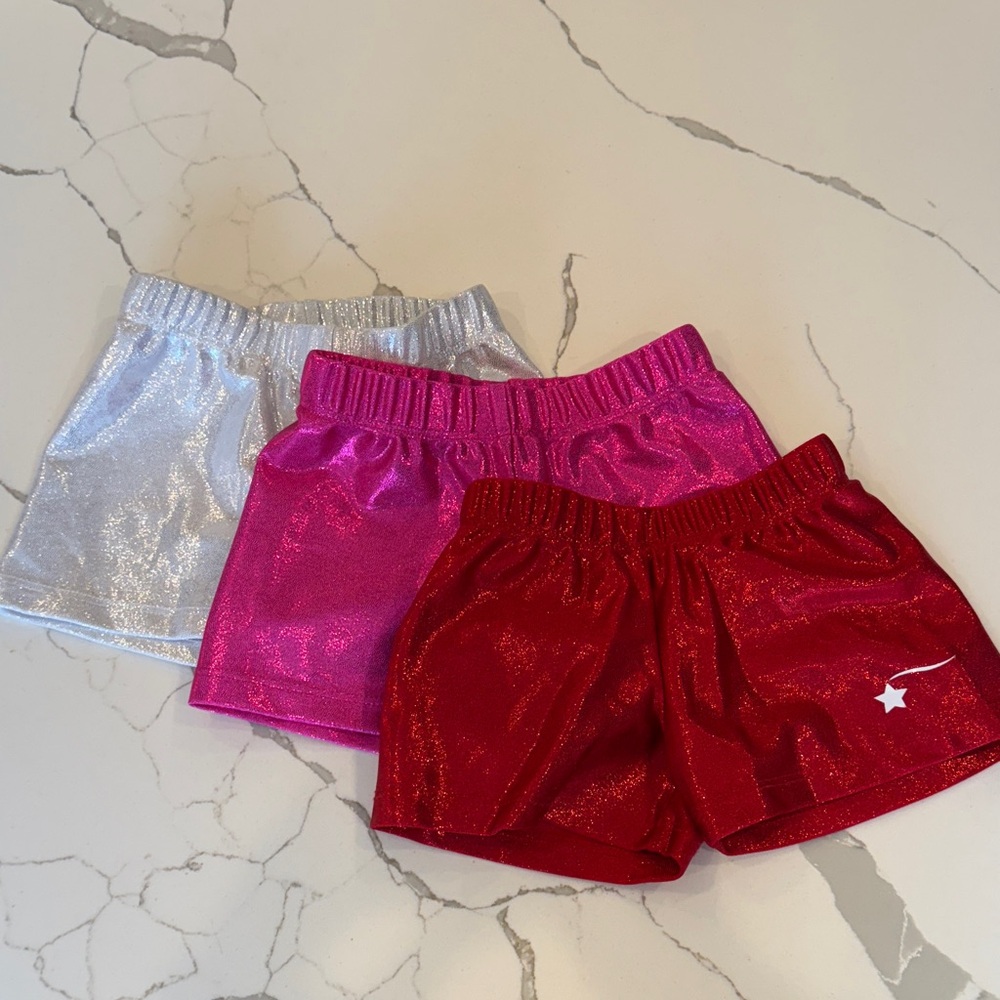 Destira Sparkly gymnastics shorts XXS - Red, Pink, Silver